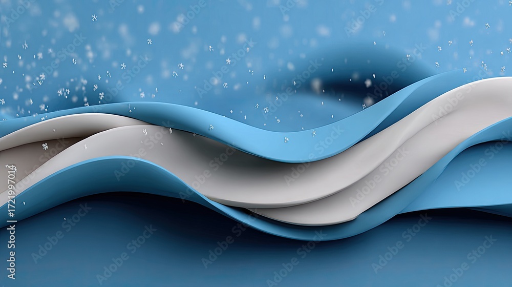 Aufkleber dynamic blue backdrop showcases abstract wavy patterns with soft snowflakes, ideal for presentations