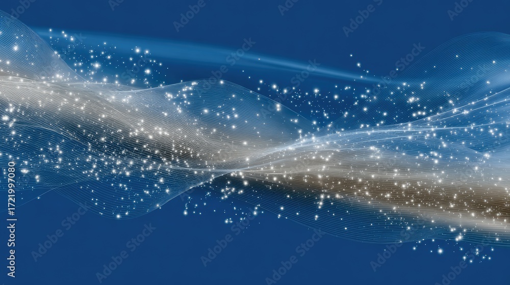 Aufkleber dynamic blue backdrop showcases abstract wavy patterns with soft snowflakes, ideal for presentations