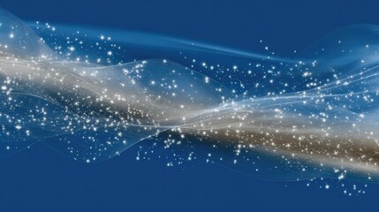 Dynamic blue backdrop showcases abstract wavy patterns with soft snowflakes, ideal for presentations or graphic design projects