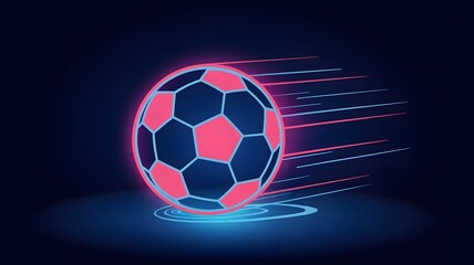 Neon soccer ball illustration with motion blur for sports design projects