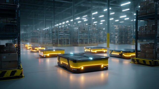 Automated Logistics in Modern Warehouse with Autonomous Mobile Robots - Powered by Adobe