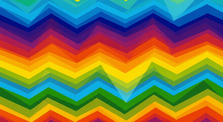 Obraz premium 'Vibrant Rainbow Chevron Pattern with Layered Colors and Geometric Shapes, Creating a Dynamic and Playful Mood'