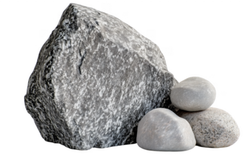 Realistic textured granite rock and smooth river stones with transparent background