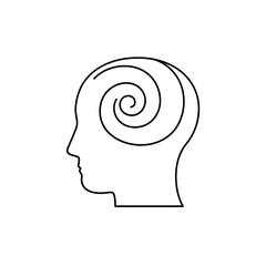 Outline of a human head with a spiral design representing thought  