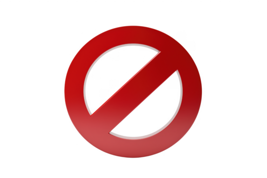 Red prohibition sign isolated on transparent background suggesting restriction or limitation symbol