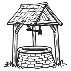 Village Water Well silhouette vector