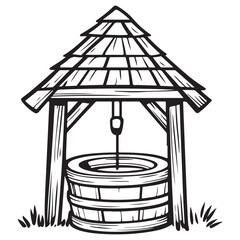 Village Water Well silhouette vector