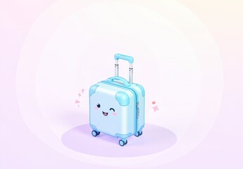 Obraz premium Travel essentials cute blue suitcase design digital illustration fun playful