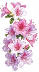 Obraz premium Blossoming Azalea: A captivating illustration of delicate azalea blossoms in full bloom, showcasing vibrant pink and white petals, a celebration of nature's artistry.