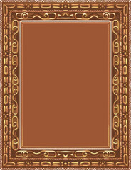 Ornately decorated rectangular frame with a brown interior