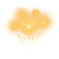 Golden fireworks exploding in the night sky isolated on transparent background