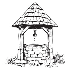 Village Water Well silhouette vector