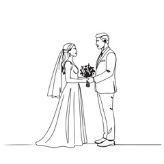 Bride and Groom Minimal Line Drawing