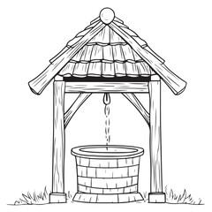 Village Water Well silhouette vector