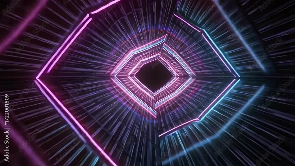 Poster abstract neon tunnel background loop animation futuristic glow geometric shapes motion graphics