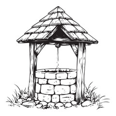 Village Water Well silhouette vector