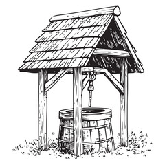 Village Water Well silhouette vector