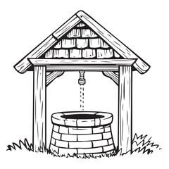 Village Water Well silhouette vector