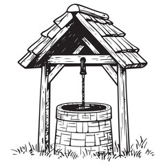Village Water Well silhouette vector
