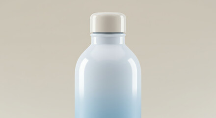 Plastic water bottle with gradient blue color on neutral background  