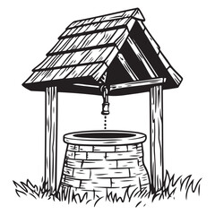 Village Water Well silhouette vector