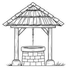 Village Water Well silhouette vector
