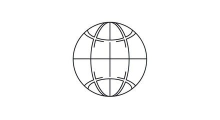 Simple Art Globe Icon on White Background - Global Communication and Network Symbol