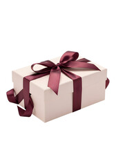 Elegant White Gift Box With Burgundy Ribbon