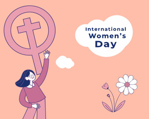 Celebrating International Womens Day with a Woman Holding a Female Symbol Illustration