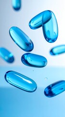 Vibrant Blue Capsules Falling Through Air Healthy Lifestyle Concept.