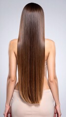 Fototapeta premium Luxurious Long Straight Brown Hair Woman Back View Healthy Shine.