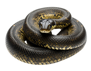 Obraz premium A close-up view of a coiled snake showcasing its intricate scales and striking coloration in vivid detail.