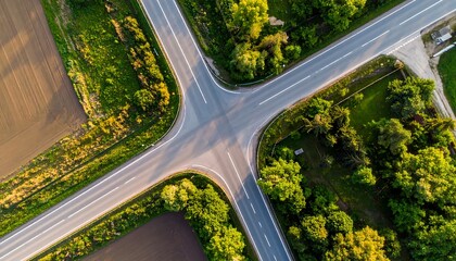 Aerial view of a four-way intersection