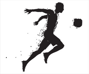 Soccer player silhouette kicking ball illustration, black vector icon symbolizing sport, football match, athlete action, energy, competition, and dynamic movement concept isolated on white background © MDToufik
