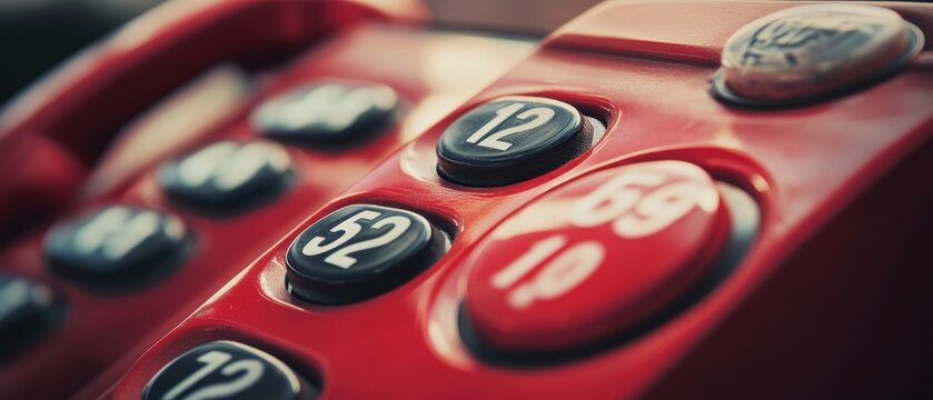 Red numbered buttons keypad closeup vintage technology communication device