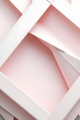 Abstract composition of intersecting white frames and light pink planes creating geometric shapes