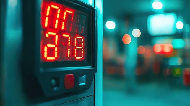 Gas pump counter display, digital numbers, gallon indicator, 