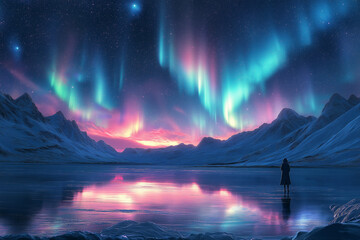 Mesmerizing northern lights dancing across arctic night sky