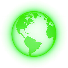 Naklejka premium Glowing green earth globe with continents isolated on transparent background