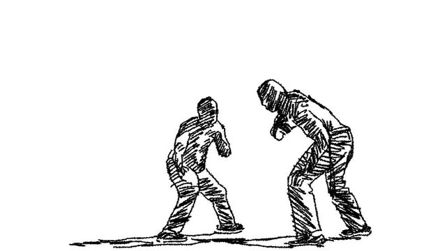 Sketch animation of capoeira players in action.