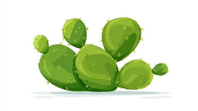 A vibrant green prickly pear cactus with multiple pads illustrated in a clean, cartoon style on a white background.