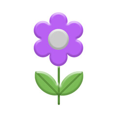 Purple flower with green leaves isolated on transparent background