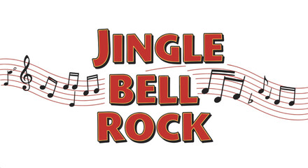Jingle Bell Rock typographic art design with musical notes on white background  