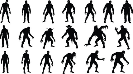 Dark humanoid silhouette collection, horror monster shapes, creepy character evolution,  © Shohan Creatives 