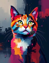 Colorful abstract cat portrait digital art