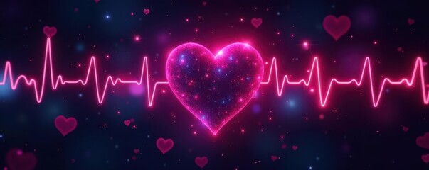 Abstract heart rhythm visualization; binary code streams, data points, concept, illustration, medical