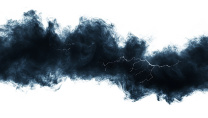 Horizontal Swirling Dark Cloud Formation with Lightning Streaks on Transparent Background storm cutout PNG isolated on a transparent background