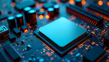 Close Up View of Advanced Computer Microchip on Circuit Board
