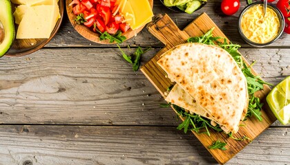Freshly made sandwich ingredients laid out on a rustic wooden table