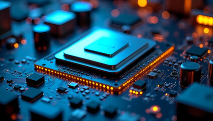 Close up view of a futuristic computer processor chip